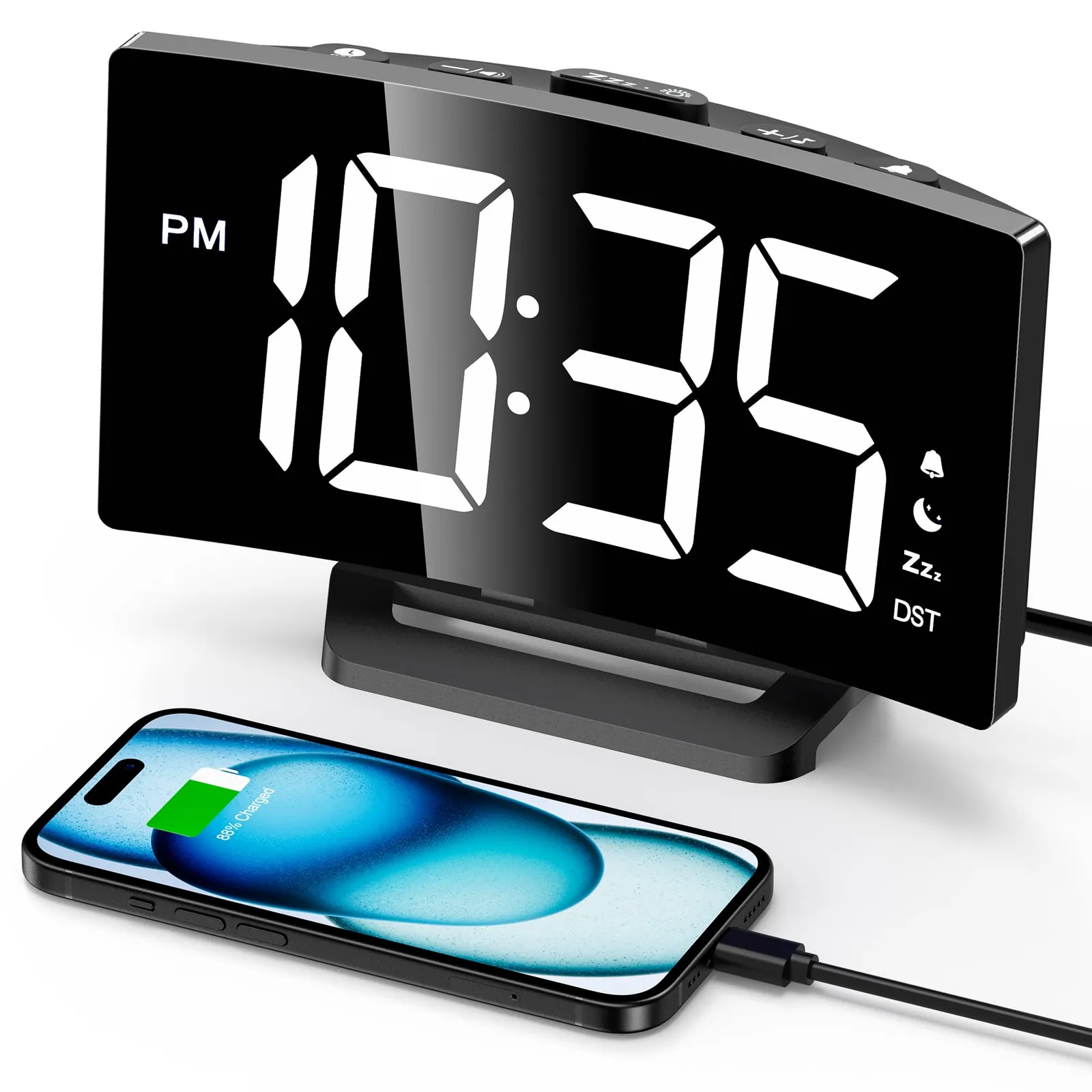 GOLOZA Curved Digital Alarm Clock with Night Mode: gOLOZA curved digital alarm clock, white digits